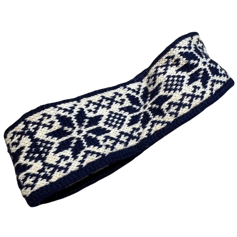 Max Hurni Eugster Trogen Vintage‎ Wool Headband Swiss Made Navy Fair Isle Ski